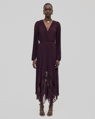 Long burgundy pleated dress