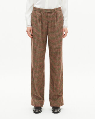 Camel houndstooth wide-leg tailored pants