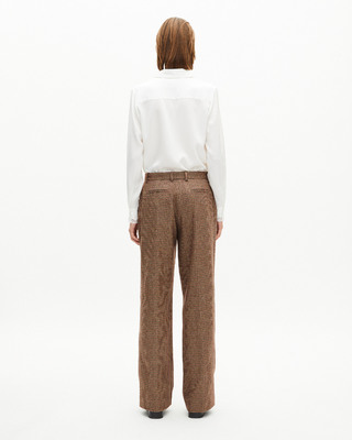 Camel houndstooth wide-leg tailored pants