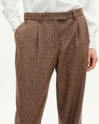 Camel houndstooth wide-leg tailored pants
