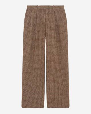 Camel houndstooth wide-leg tailored pants