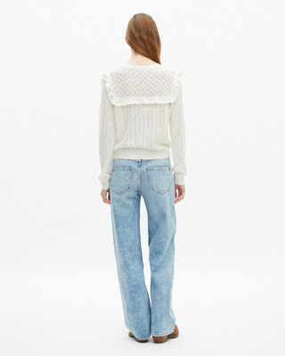 Cardigan with ruffles in ecru merino wool