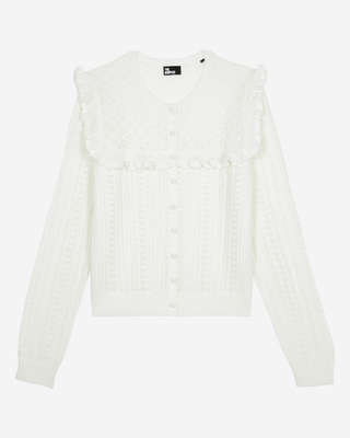 Cardigan with ruffles in ecru merino wool
