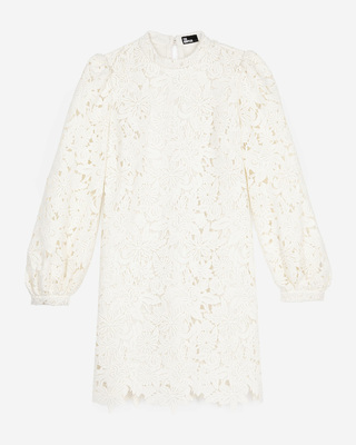 Short dress in ecru floral lace