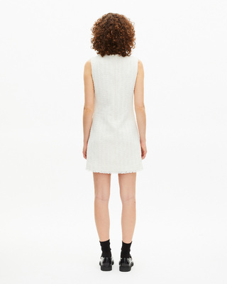 Short sleeveless dress in ecru tweed