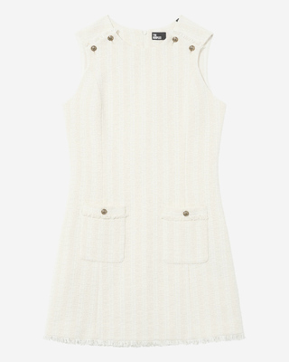 Short sleeveless dress in ecru tweed