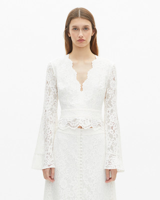 White lace flared sleeve top