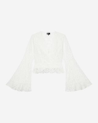 White lace flared sleeve top