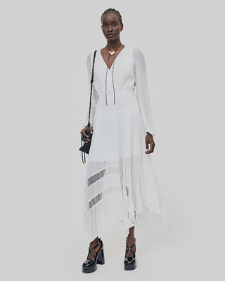 Ecru plumetis long pleated dress