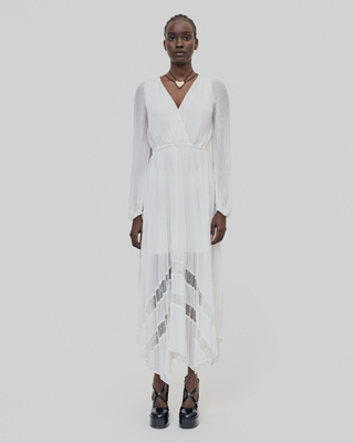 Ecru plumetis long pleated dress