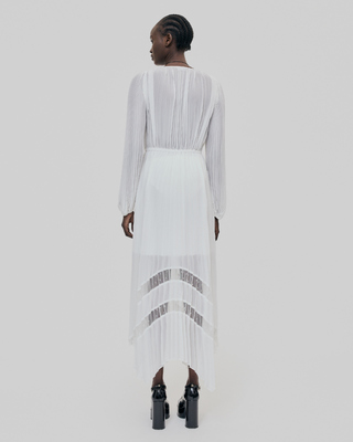Ecru plumetis long pleated dress
