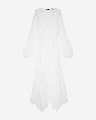 Ecru plumetis long pleated dress