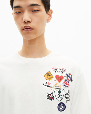 Ecru pines-effect printed T-shirt