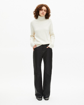 High-neck sweater in ecru wool