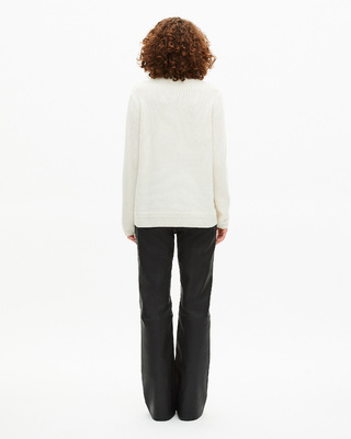 High-neck sweater in ecru wool