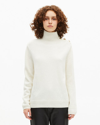 High-neck sweater in ecru wool