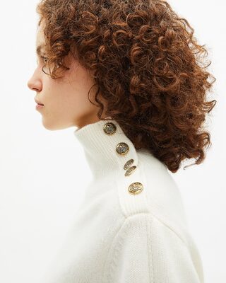 High-neck sweater in ecru wool
