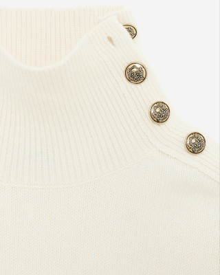 High-neck sweater in ecru wool