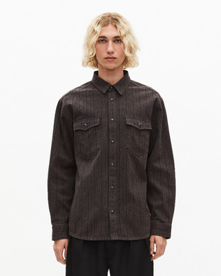 Brown and blue molten stripe overshirt
