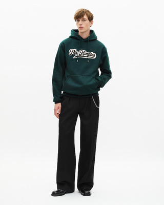 Hooded sweatshirt with dark green patch