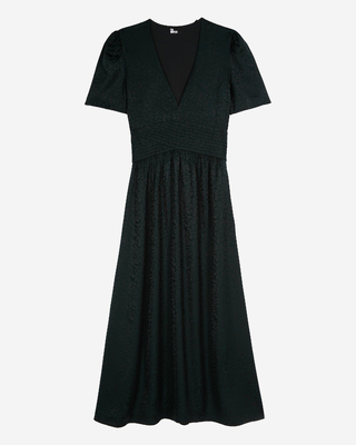 Dark green leopard jacquard maxi dress