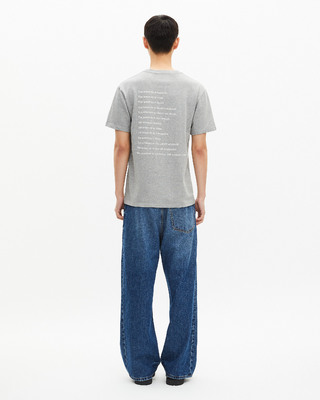 What is grey T-shirt