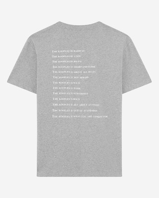 What is grey T-shirt