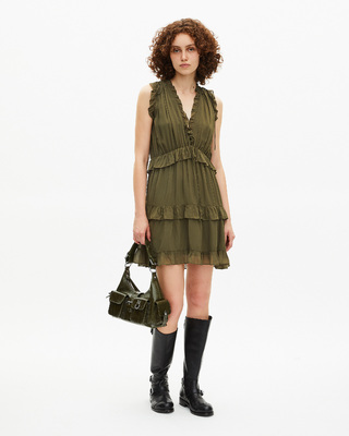 Short dress with khaki ruffles