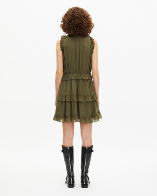 Short dress with khaki ruffles