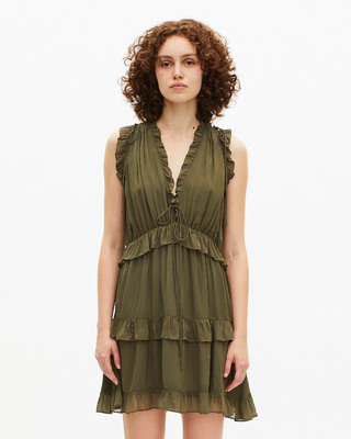 Short dress with khaki ruffles