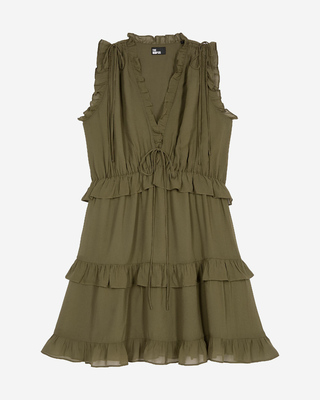 Short dress with khaki ruffles