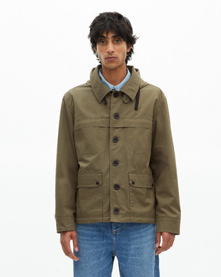 Khaki short hooded parka