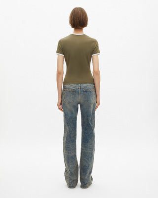 Khaki T-shirt with drop collar