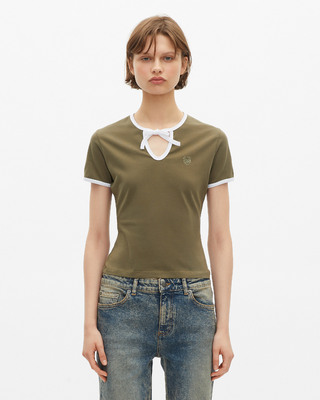 Khaki T-shirt with drop collar