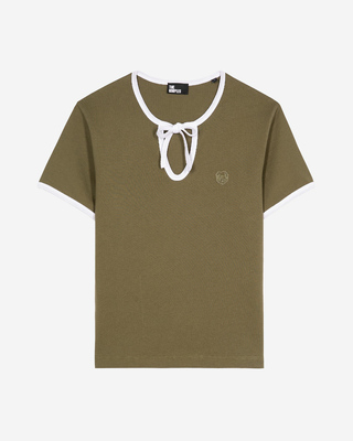 Khaki T-shirt with drop collar