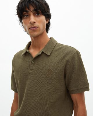 Khaki honeycomb polo shirt with crest