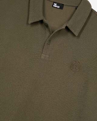 Khaki honeycomb polo shirt with crest