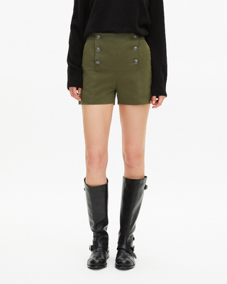 Khaki double-breasted straight shorts