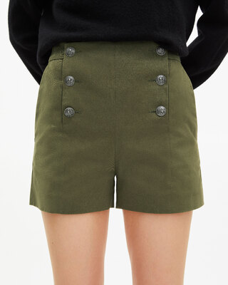 Khaki double-breasted straight shorts