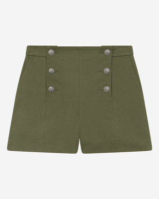Khaki double-breasted straight shorts