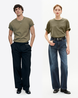 Mixed T-shirt, straight, plain khaki