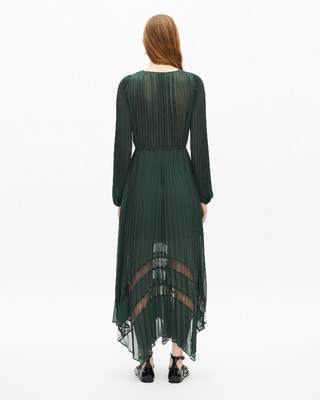 Green pleated long dress