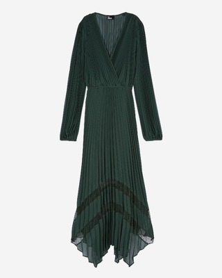 Green pleated long dress