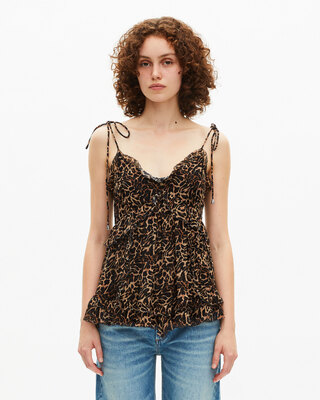 Top with leopard print ruffles