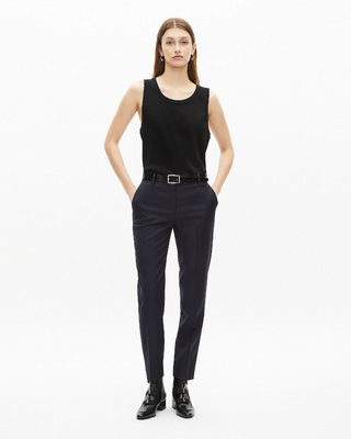 Navy blue slim-fit wool tailored trousers
