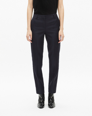 Navy blue slim-fit wool tailored trousers