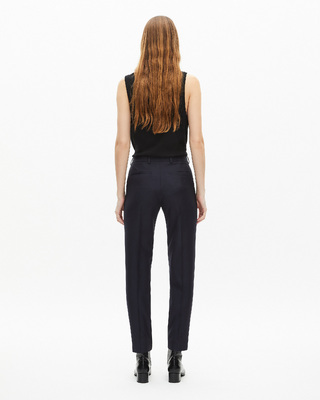 Navy blue slim-fit wool tailored trousers