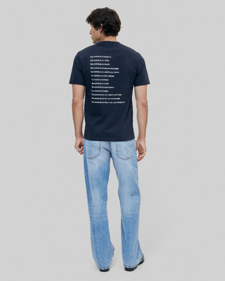 What is blue t-shirt