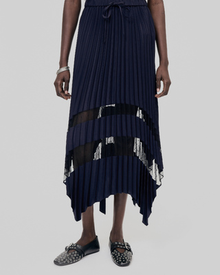 Navy blue pleated long skirt