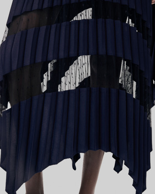 Navy blue pleated long skirt